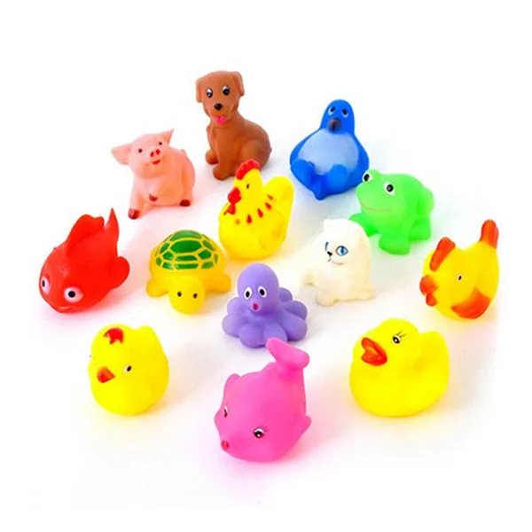 13Pcs Lovely Mixed Colorful Rubber Can float On water And sound when Squeeze You Squeaky Bathing Toy For Bath Duck