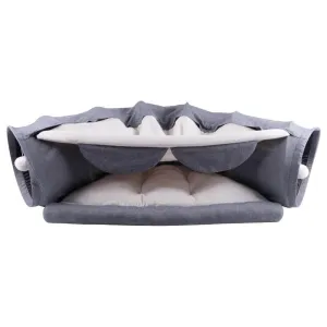 AllPetSolutions 2-in-1 Cat Tunnel Toy with Bed, Grey