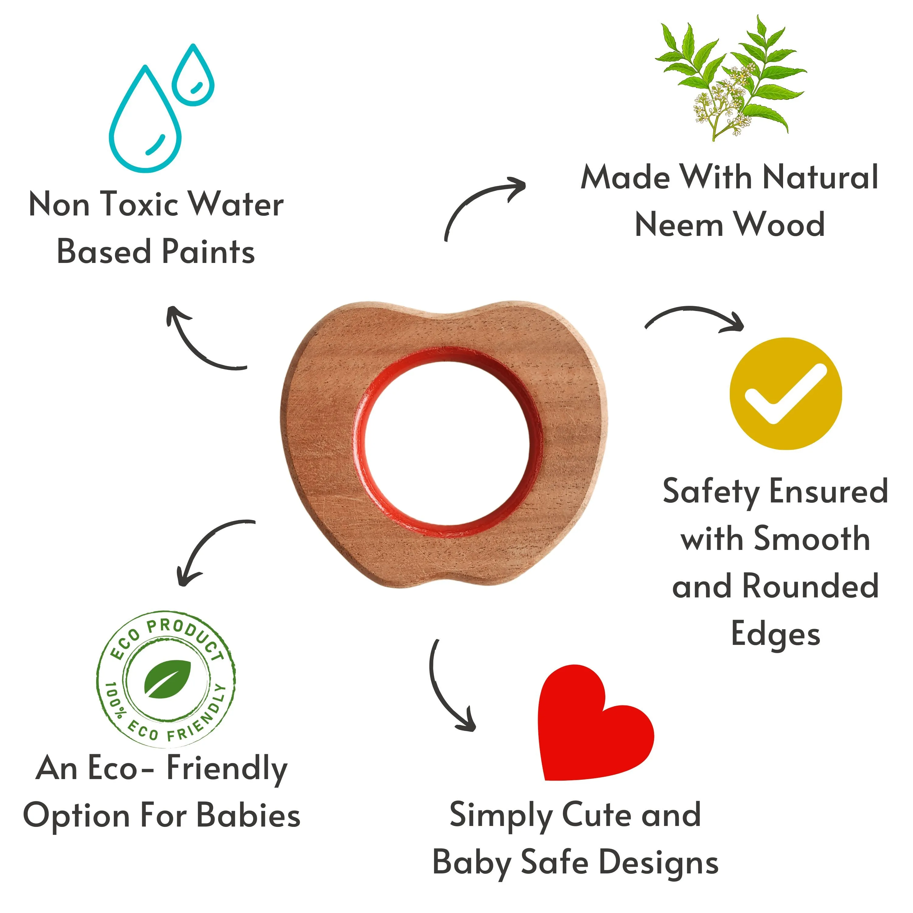 BABYCOV Cute Apple and Mango Natural Neem Wood Teethers for Babies | Natural and Safe | Goodness of Organic Neem Wood | Both Chewing and Grasping Toy | Set of 2 (Age 4  Months)