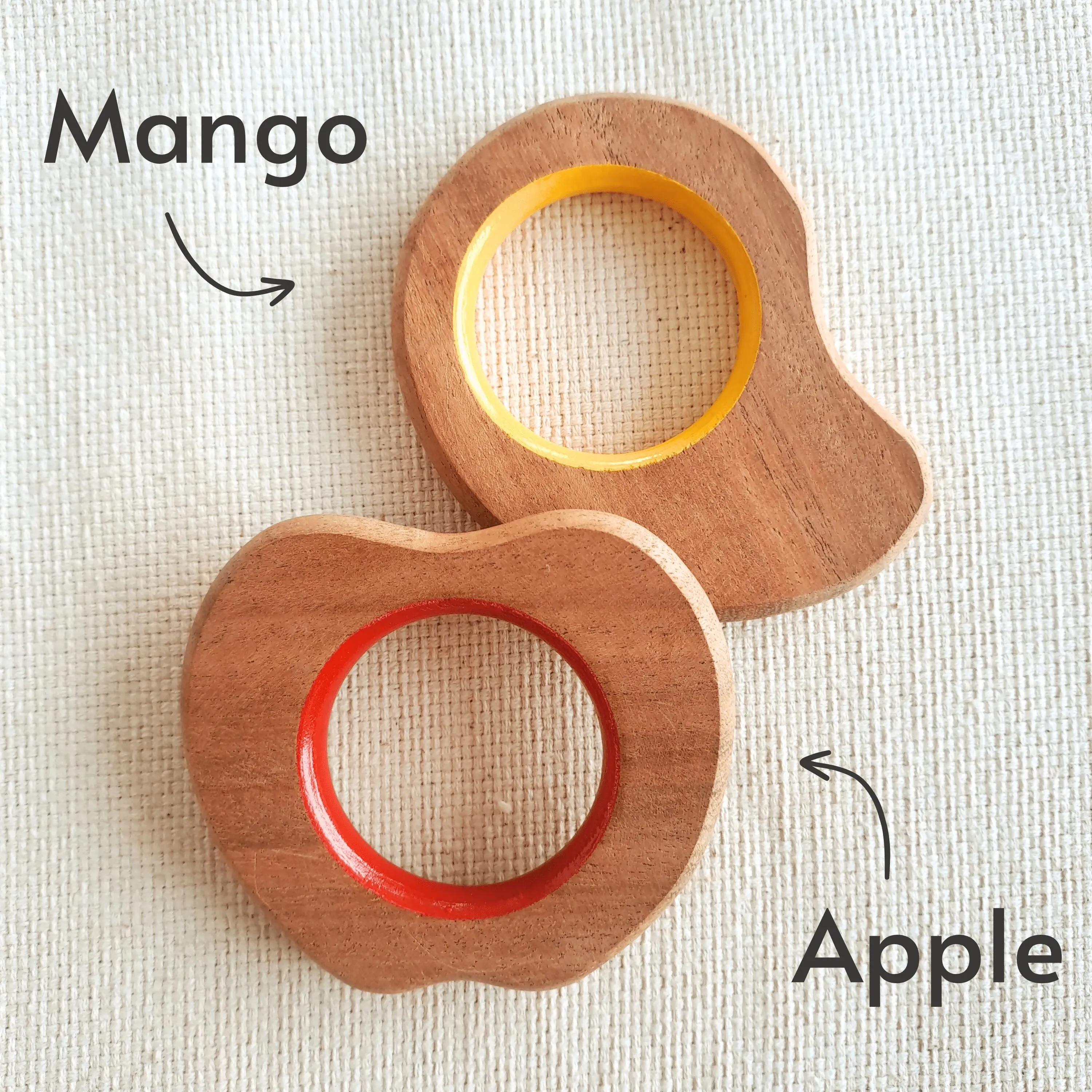 BABYCOV Cute Apple and Mango Natural Neem Wood Teethers for Babies | Natural and Safe | Goodness of Organic Neem Wood | Both Chewing and Grasping Toy | Set of 2 (Age 4  Months)