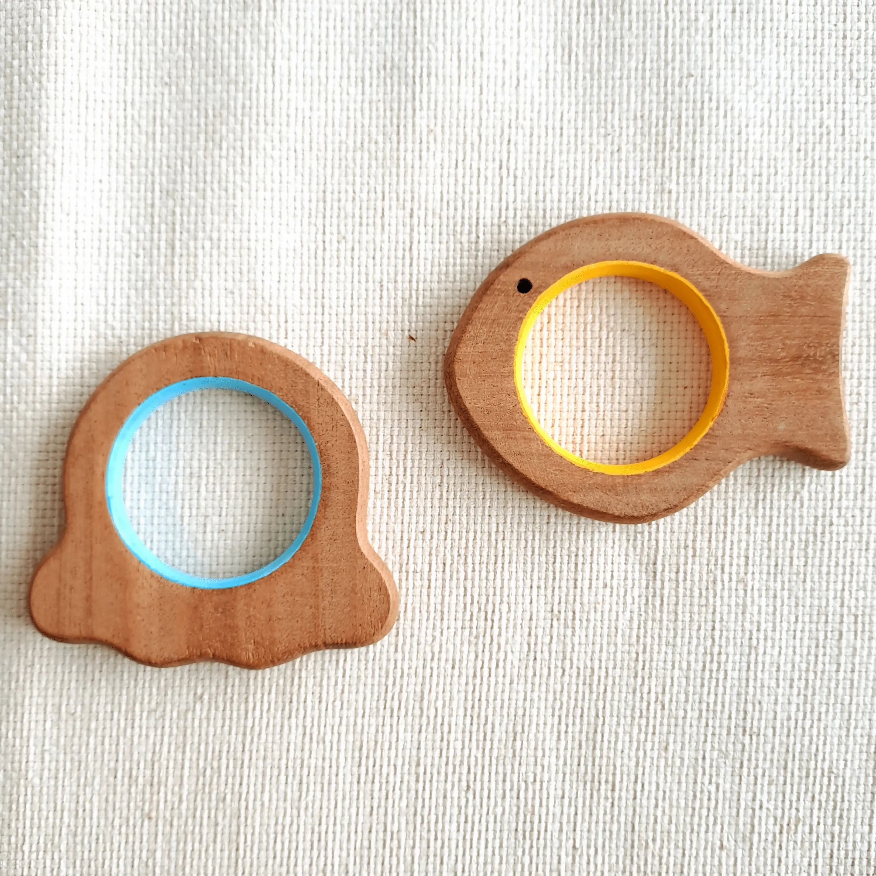 BABYCOV Cute Fish and Octopus Natural Neem Wood Teethers for Babies | Natural and Safe | Goodness of Organic Neem Wood | Both Chewing and Grasping Toy | Set of 2 (Age 4  Months)