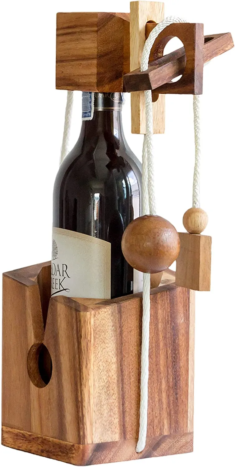 Brainteaser wine bottle mystery lock puzzle- open the lock before you can have a drink! Great party gift