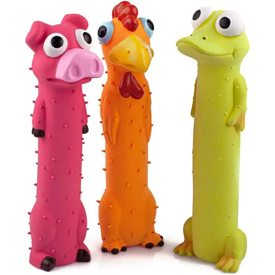 Chiwava 3 Pack 9" Squeaky Latex Dog Toys Standing Stick Animal Puppy Fetch Interactive Play for Small Medium Dogs