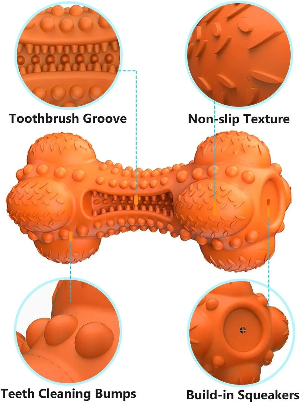 Dog Chew Toy for Aggressive Chewers, Tough Indestructible Natural Rubber Squeaky Dog Toys with Toothbrush for Large Medium Breed Dental Care