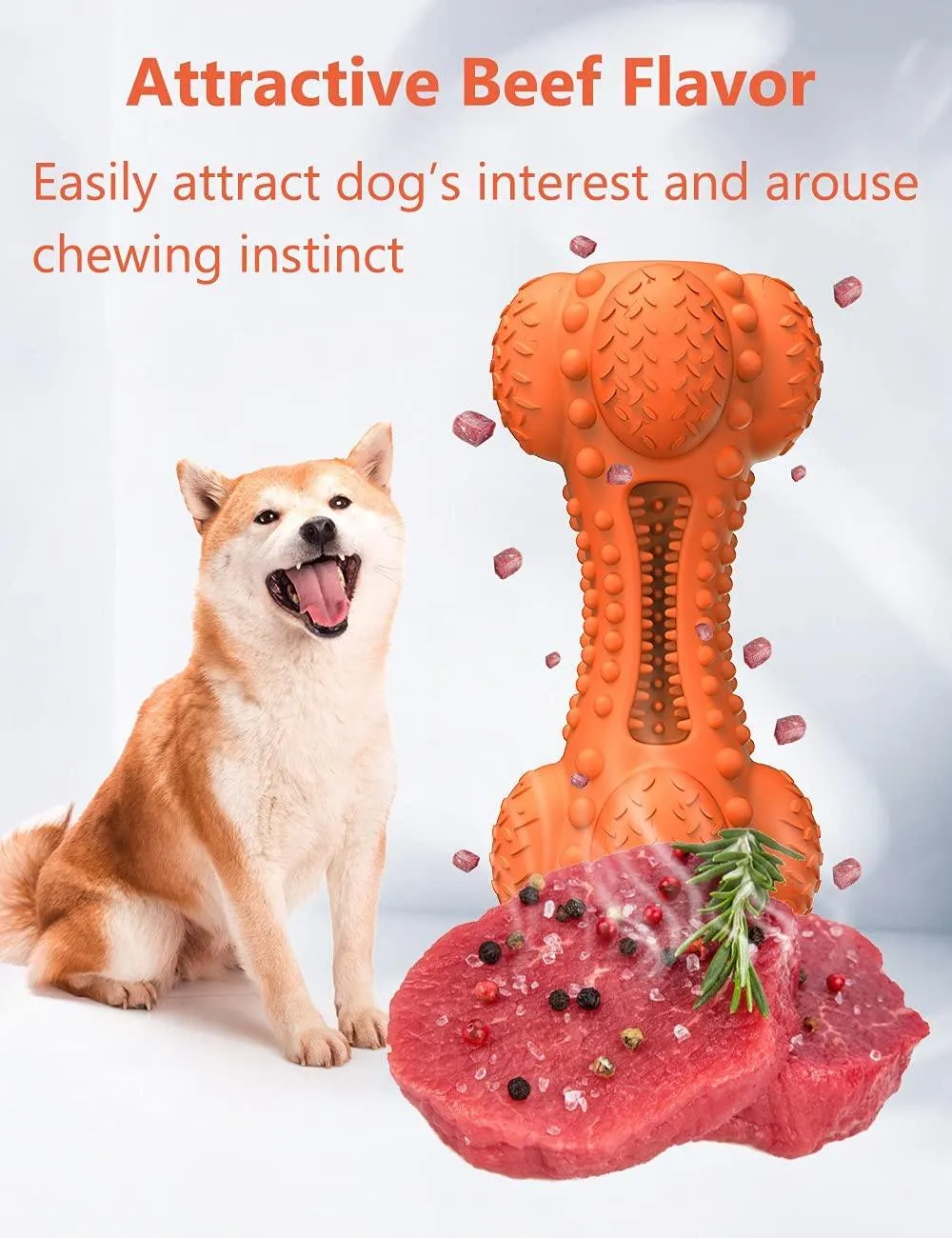 Dog Chew Toy for Aggressive Chewers, Tough Indestructible Natural Rubber Squeaky Dog Toys with Toothbrush for Large Medium Breed Dental Care