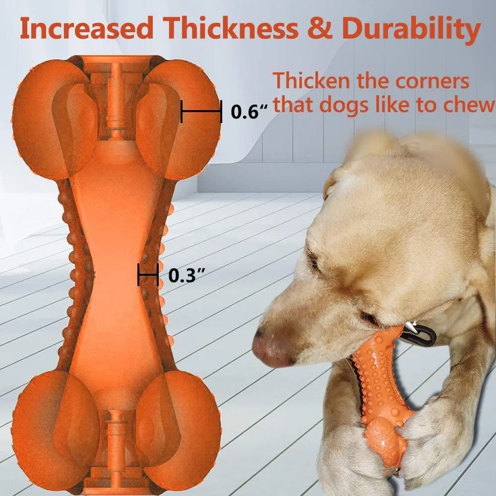 Dog Chew Toy for Aggressive Chewers, Tough Indestructible Natural Rubber Squeaky Dog Toys with Toothbrush for Large Medium Breed Dental Care