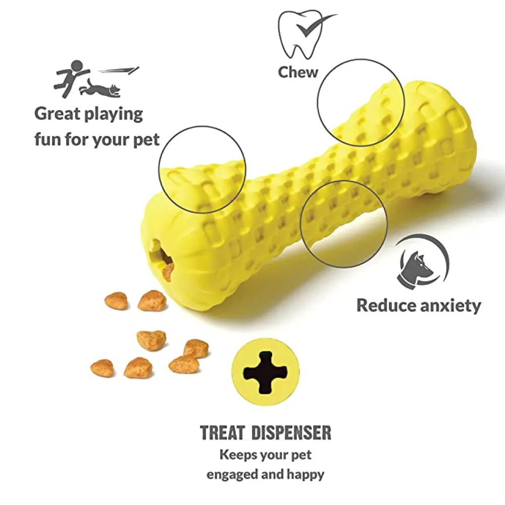 Goofy Tails Dumbbell Treat Dispensing Interactive Toys for Dogs | For Medium Chewers (Yellow)