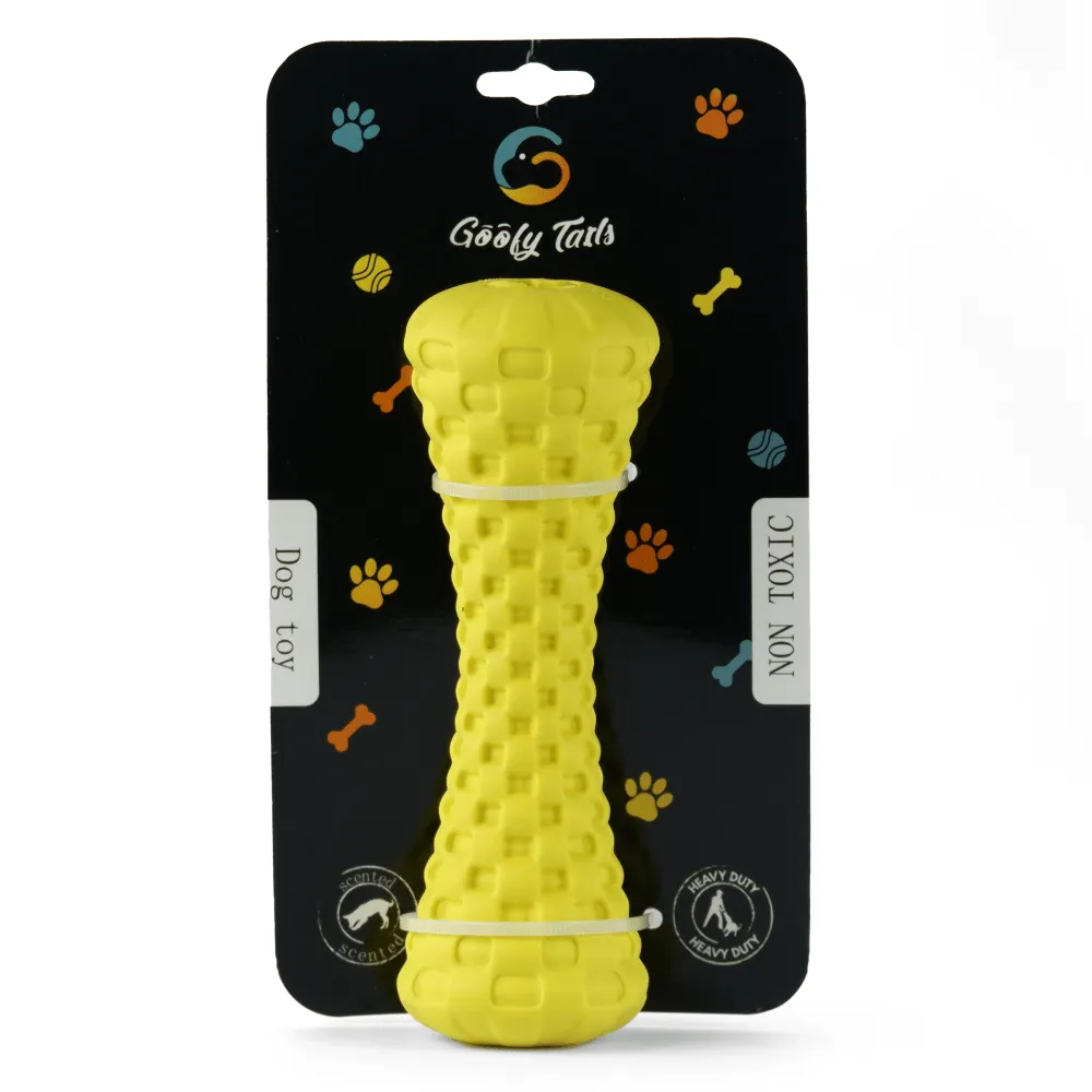 Goofy Tails Dumbbell Treat Dispensing Interactive Toys for Dogs | For Medium Chewers (Yellow)