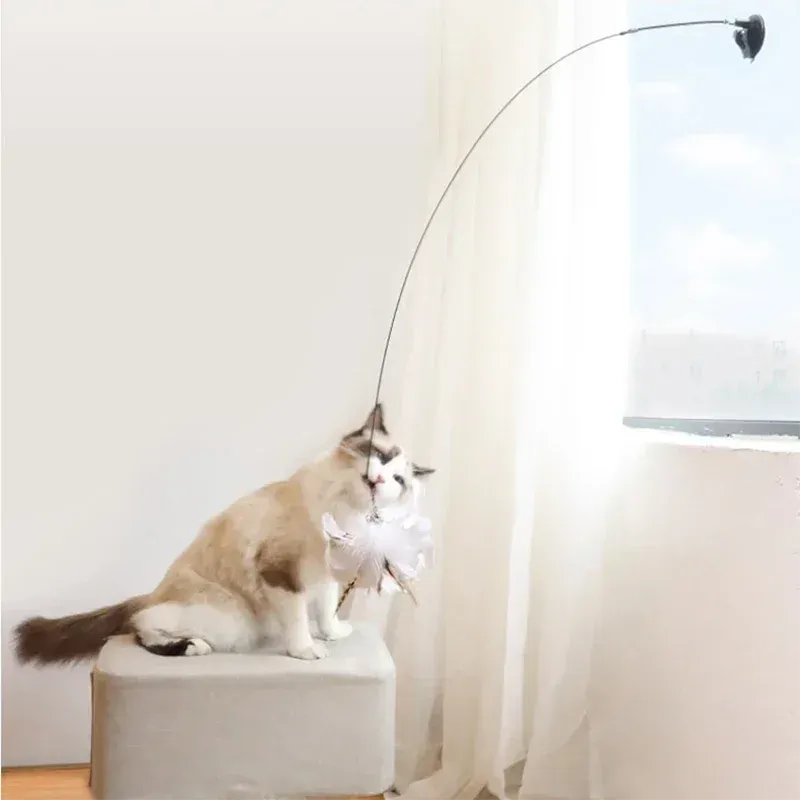 Interactive Feather Teaser Cat Toy with Bell and Suction Cup