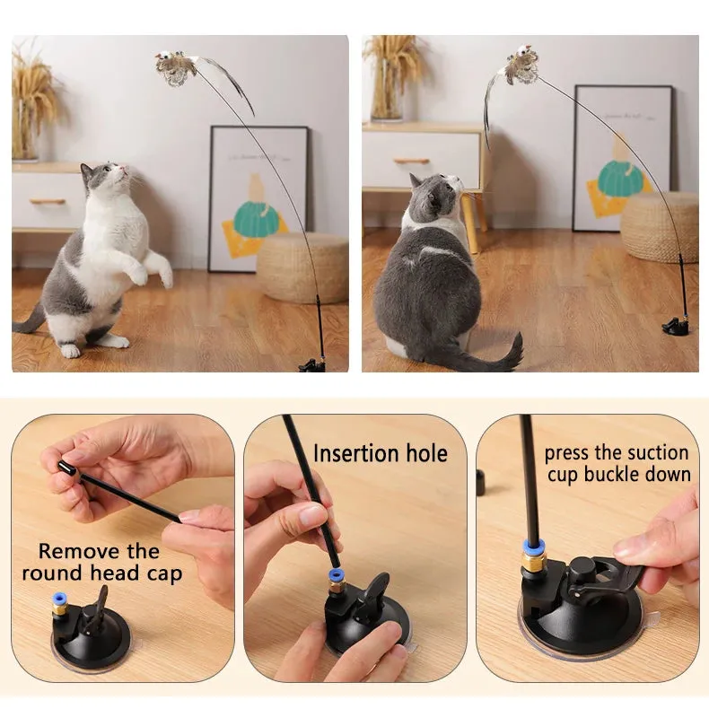 Interactive Feather Teaser Cat Toy with Bell and Suction Cup