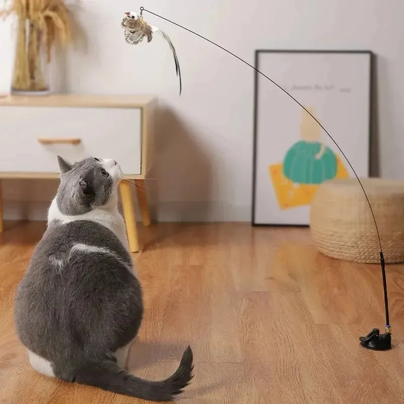 Interactive Feather Teaser Cat Toy with Bell and Suction Cup