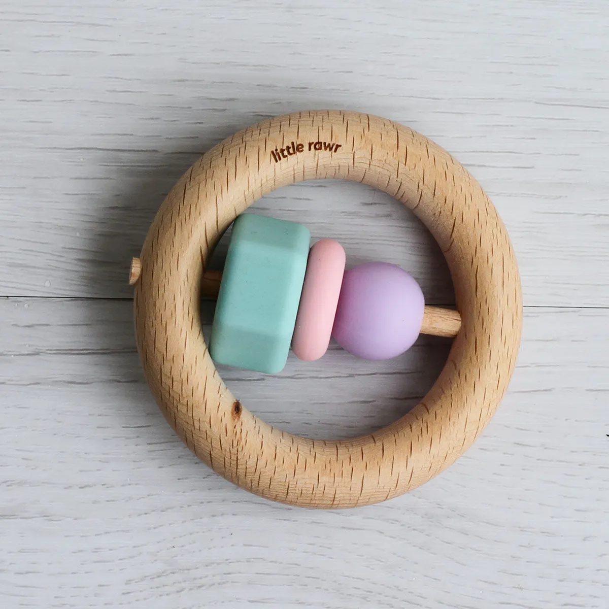 Little Rawr Wood   Silicone Bead O Shape Teether Toy