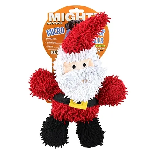 Mighty Microfibre Dog Squeaky Toy, Ball Santa